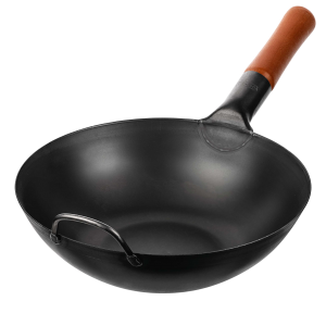 Wok Pan (11,8-inch, Black Carbon Steel, Flat Bottomed, Pre-Seasoned)