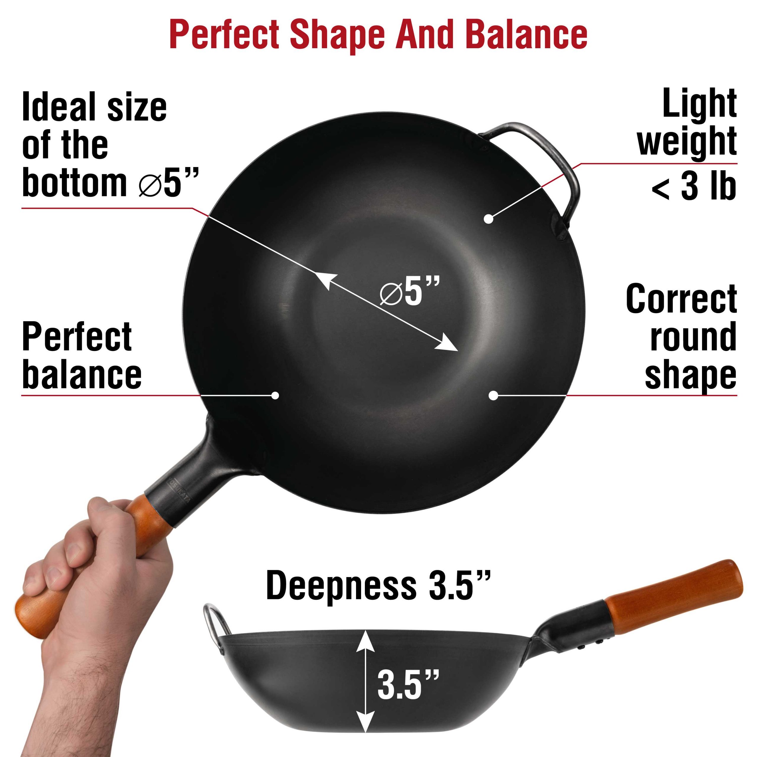 11.8″ Black Carbon Steel Wok PreSeasoned Yosukata