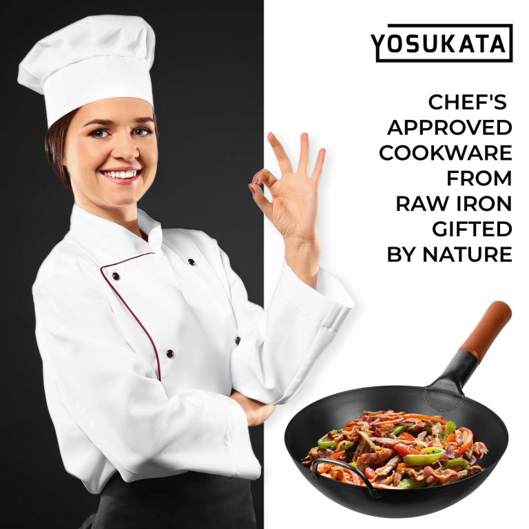 Yosukata 11,8-inch Pre-Seasoned Black Carbon Steel Wok Flat Bottomed
