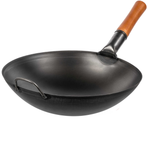 Yosukata Wok Pan (14-inch, Black Carbon Steel, Round Bottomed, Pre-Seasoned)