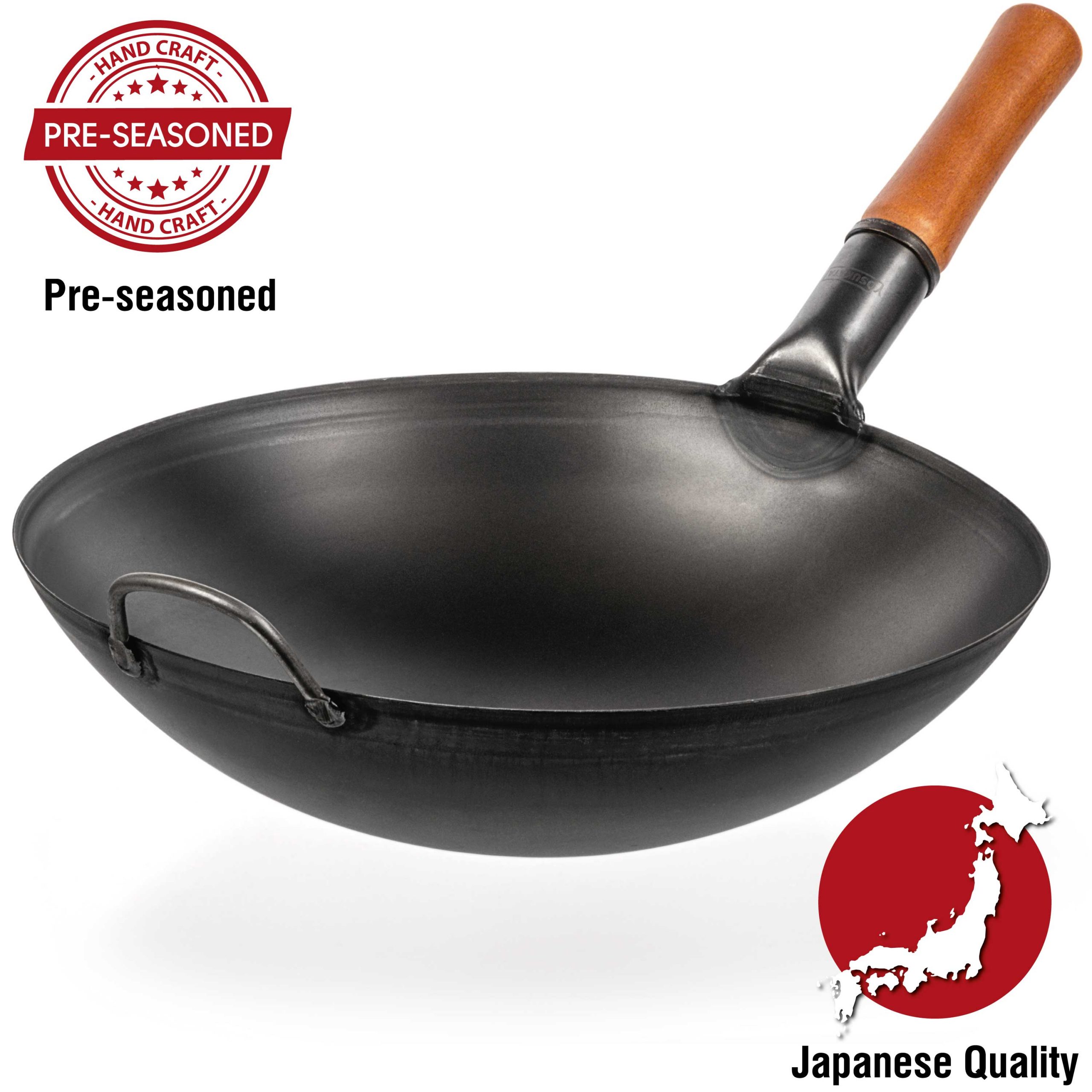 14″ Black Carbon Steel Wok PreSeasoned Yosukata