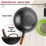 Small Yosukata 13,5-inch Pre-Seasoned Black Carbon Steel Wok Flat Bottomed