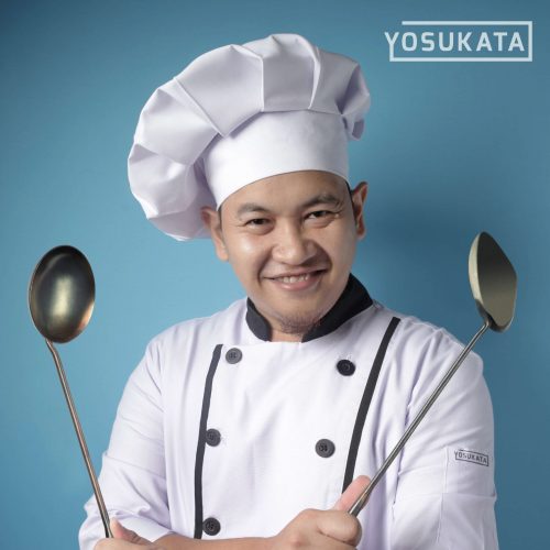 Small Yosukata Utensils Set: 17-inch Pre-seasoned Carbon Steel Wok Spatula, Ladle and Bamboo Chopsticks