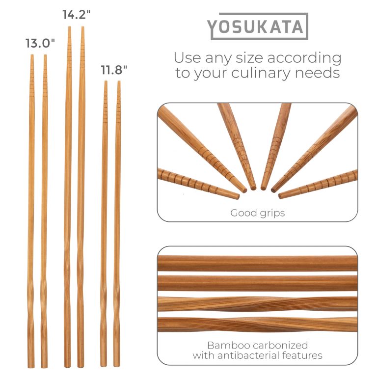 Yosukata Bamboo Chopsticks Reusable: 11,8, 13 and 14-inch (3 Pairs)