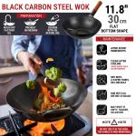 Small Yosukata 11,8-inch Pre-Seasoned Black Carbon Steel Wok Flat Bottomed