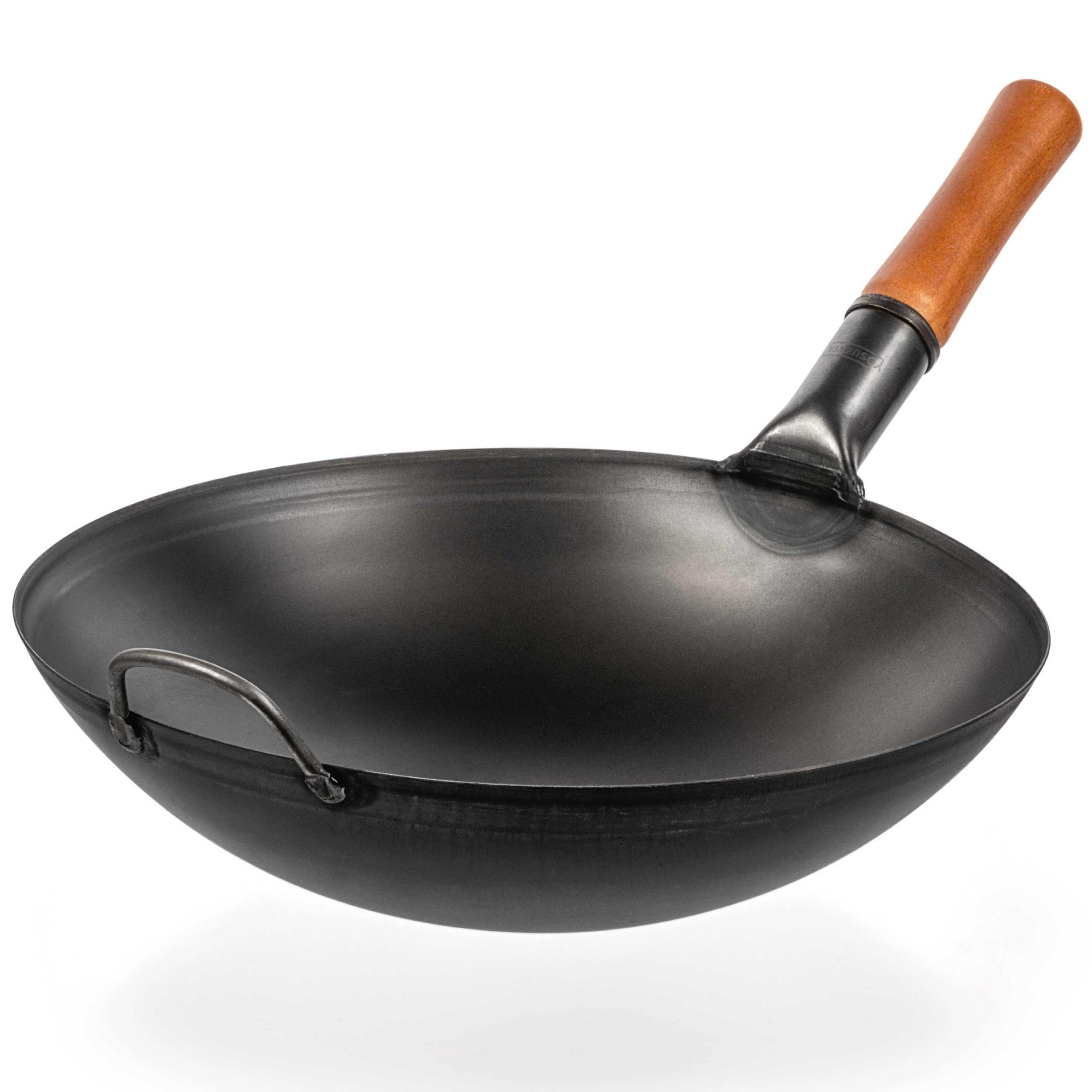 11,8-inch Pre-Seasoned Black Carbon Steel Wok with Flat Bottom