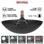 Small Yosukata Black Carbon Steel Wok 14-inch+Stainless Steel Wok Lid+Spatula and Ladle Set
