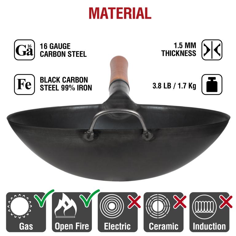 Yosukata Black Carbon Steel Wok 14-inch+Spatula and Ladle Set