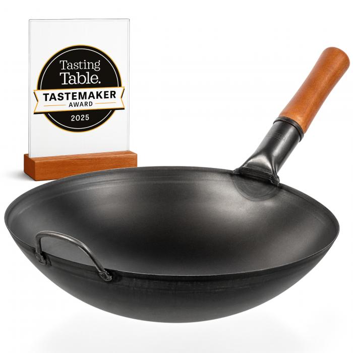 Wok Pan (14-inch, Black Carbon Steel, Round Bottomed, Pre-Seasoned)