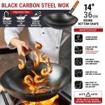 Small Yosukata Black Carbon Steel Wok 14-inch + Chopsticks for Cooking