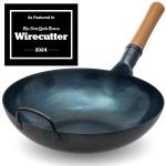 Small Yosukata 13,5-inch Pre-Seasoned Blue Carbon Steel Wok Flat Bottomed