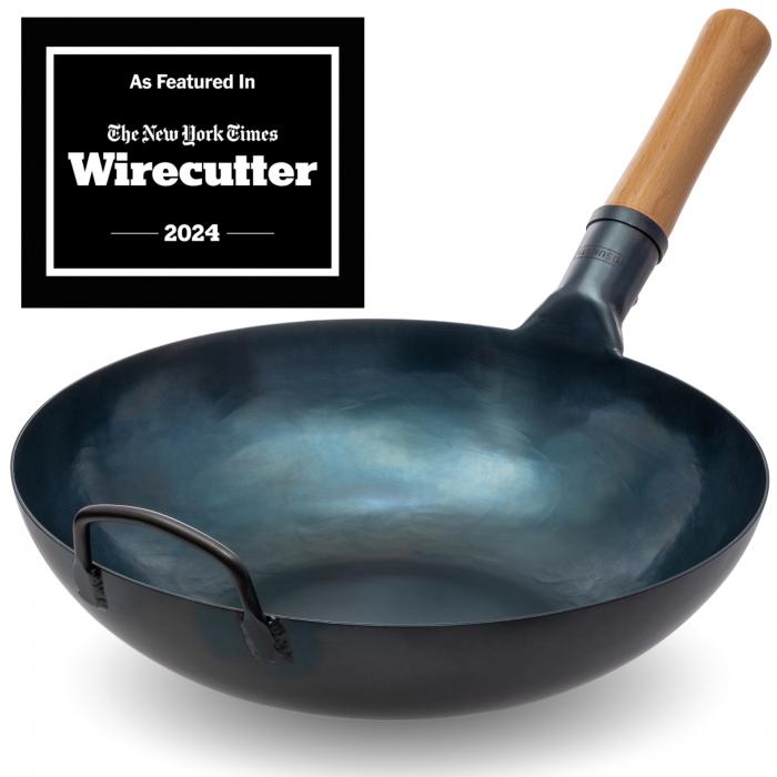 Wok Pan (13,5-inch, Blue Carbon Steel, Flat Bottomed, Pre-Seasoned)