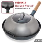 Small Yosukata 12,8-inch Stainless Steel Wok Lid with Tempered Glass Insert