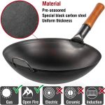 Small Yosukata 14-inch Pre-Seasoned Black Carbon Steel Wok Round Bottomed