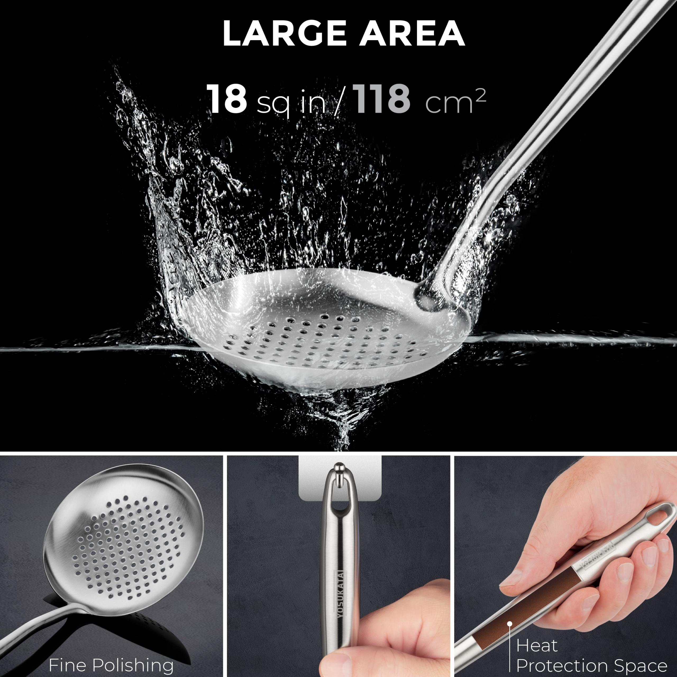 Yosukata 17" Wok Spatula And Ladle Skimmer Spoon - Stainless Steel Cooking Utensils