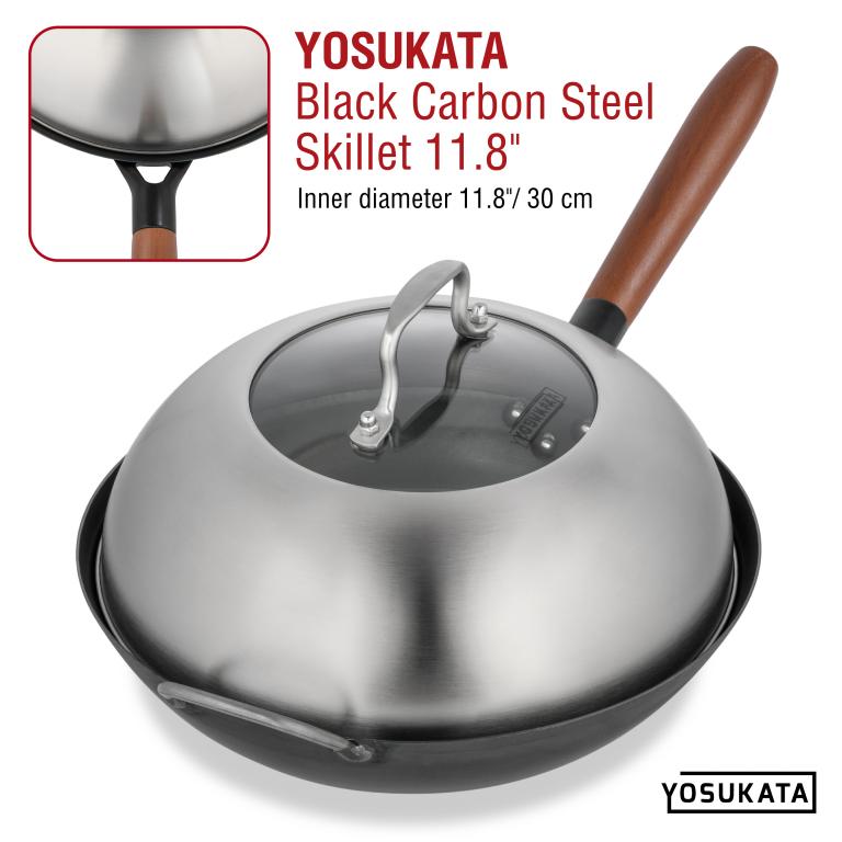 Yosukata Wok Lid (11,4-inch, Stainless Steel, Tempered Glass Insert)