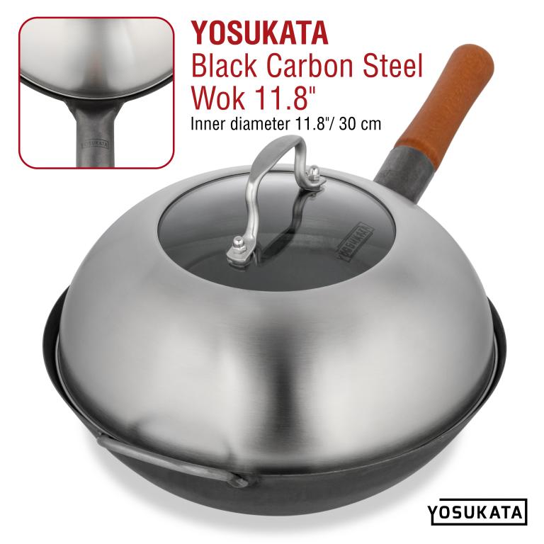 Yosukata Wok Lid (11,4-inch, Stainless Steel, Tempered Glass Insert)