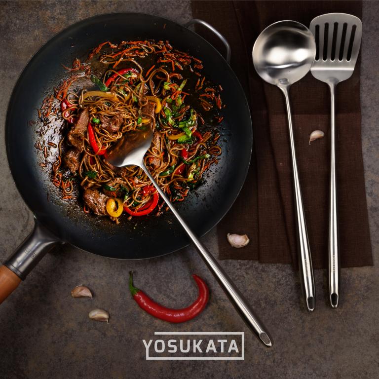 Yosukata Utensils Wok Set (17-inch Spatula & Ladle & Turner Stainless Steel)