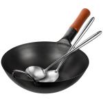 Small Yosukata Black Carbon Steel Wok 11,8-inch+Spatula and Ladle Set