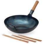 Small Yosukata Blue Carbon Steel Wok 13,5-inch+ Chopsticks for Cooking