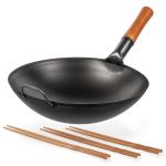 Small Yosukata Black Carbon Steel Wok 14-inch + Chopsticks for Cooking